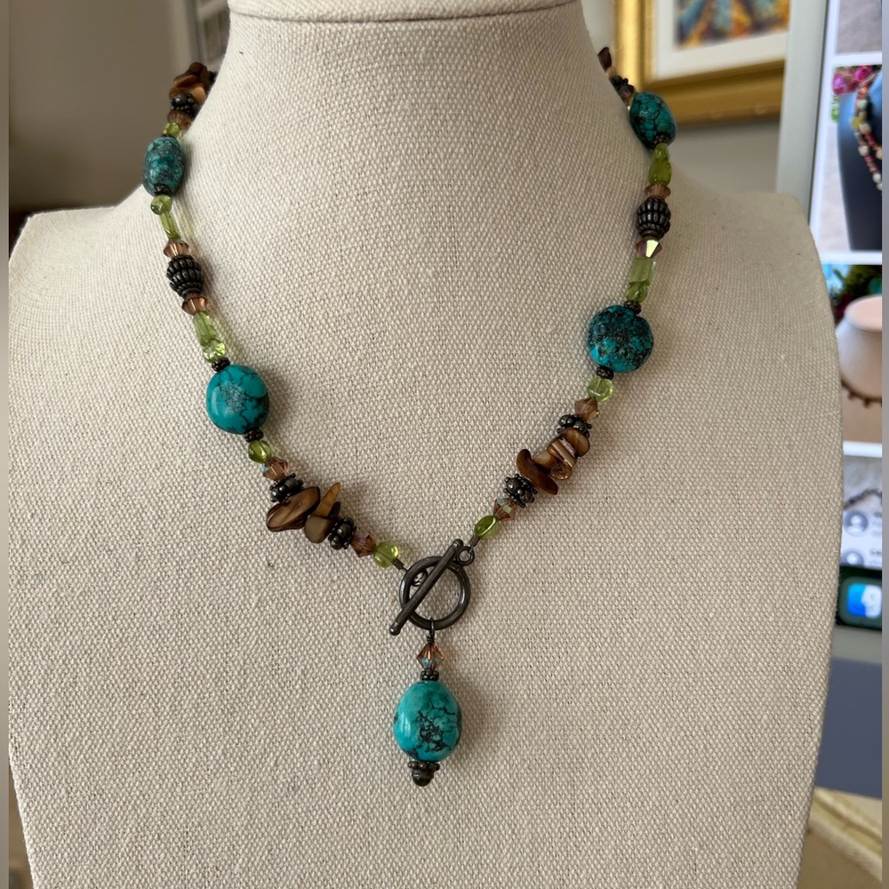 Turquoise, Peridot & Tiger’s Eye Artisan Necklace | Boho Southwestern